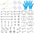 LAURITAMI 50Pc Body Piercing Kit Surgical Steel 14/16/18/20G Nose Septum Ear Cartilage Tools
