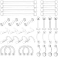 LAURITAMI 36Pcs Clear Piercing Retainers for Women Men Surgery Bioflex Nose Rings Belly Rings
