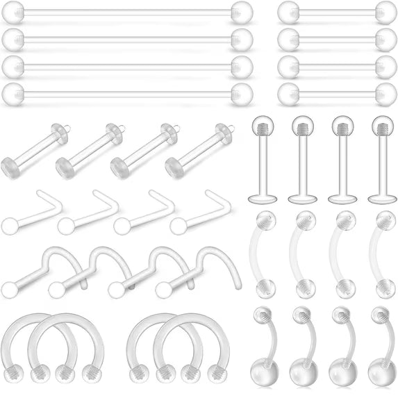 LAURITAMI 36Pcs Clear Piercing Retainers for Women Men Surgery Bioflex Nose Rings Belly Rings