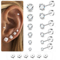 LAURITAMI 20G Flat Back Stud Earrings for Women Men Hypoallergenic Surgical Steel Stack Cartilage Earrings for Multiple Piercing Sensitive Ears Bonus Plum Blossom FlatBack Studs CZ 2-8mm