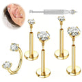 LAURITAMI 18G Flat Back Earrings Hypoallergenic-Threadless Nose Rings Studs for Women Men 14K Gold Plated Surgical Steel Cartilage Helix Tragus Labret Piercing Jewelry Kit Taper Ball Grabber Tool