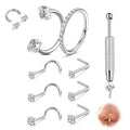 LAURITAMI 18G Horseshoe Nose Rings for Women Internally Threaded Surgical Steel L Shape Corkscrew Nose Ring Studs Silver Gold Plated Septum Cartilage Tragus Helix Lip Nostril