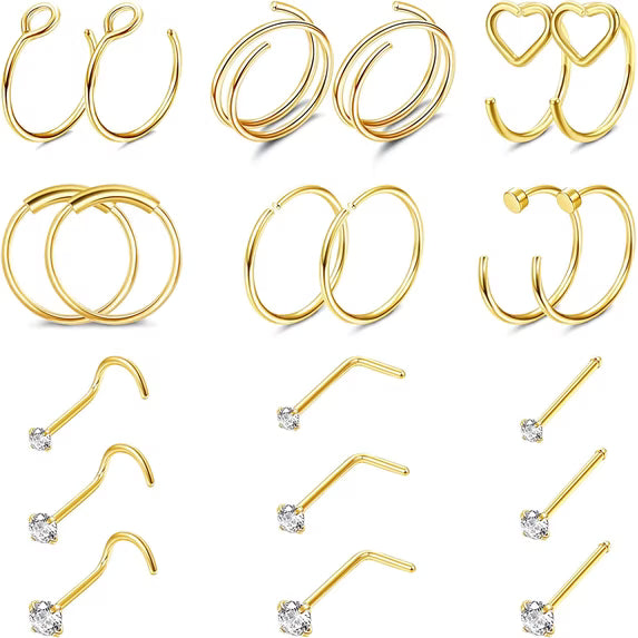 20G Surgical Steel Nose Studs Hypoallergenic Nostril Nose Piercings Jewelry for Women Men