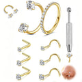 LAURITAMI 18G Horseshoe Nose Rings for Women Internally Threaded Surgical Steel L Shape Corkscrew Nose Ring Studs Gold Plated Septum Cartilage Tragus Helix Lip Nostril
