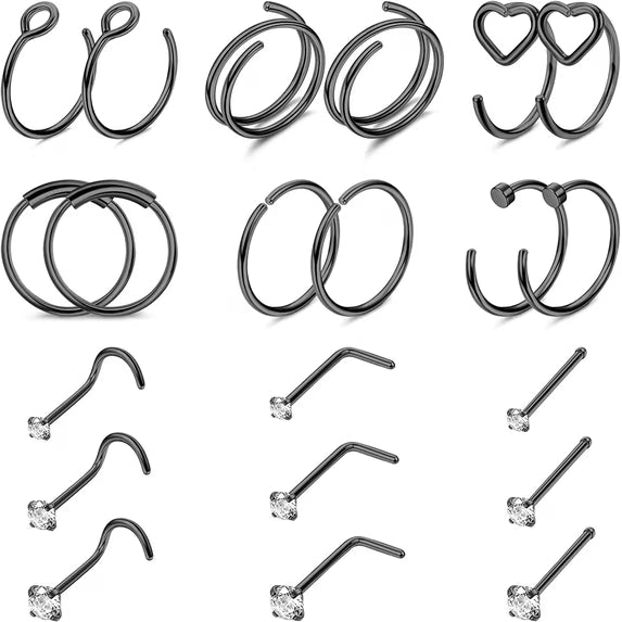 20G Nose Rings Hoops Surgical Steel Nose Studs Hypoallergenic Nostril Nose Piercings Jewelry for Women Men