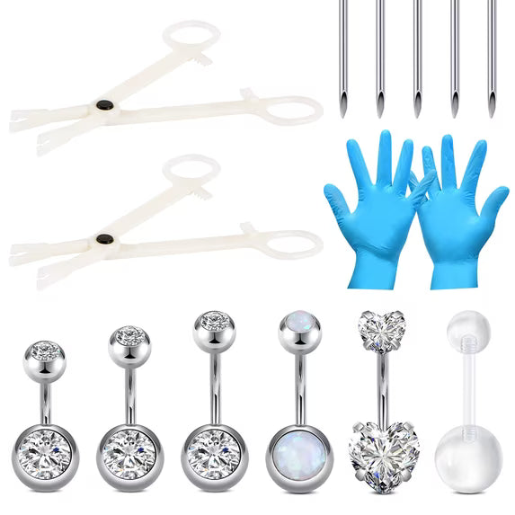 LAURITAMI 15Pcs Body Piercing Kit 14G Tools For Nose Lip Ear Belly Button Cartilage Piercing Clamps