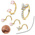 LAURITAMI 18G Horseshoe Hoops Nose Rings Studs for Women Hypoallergenic Stainless Threaded Butterfly Nose Piercings with Tapper Tools