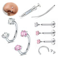 LAURITAMI Horseshoe Nose Ring 18G with Internally Threaded Flat Back Earrings and Tools