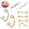 LAURITAMI Horseshoe Nose Ring 18G with Flat Back Nose Studs Piercing Jewelry and Tools Helix Tragus Septum Lip Nostril Piercing Jewelry Set